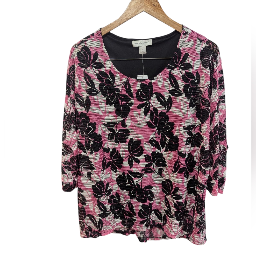 Christopher & Banks Black, Pink And White Women's Floral Print Blouse Size Xl